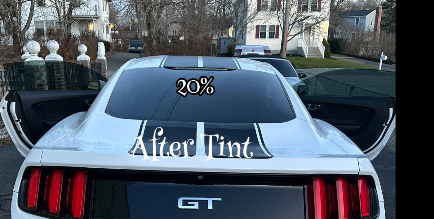 Mustang GT rear window at 20% after tint