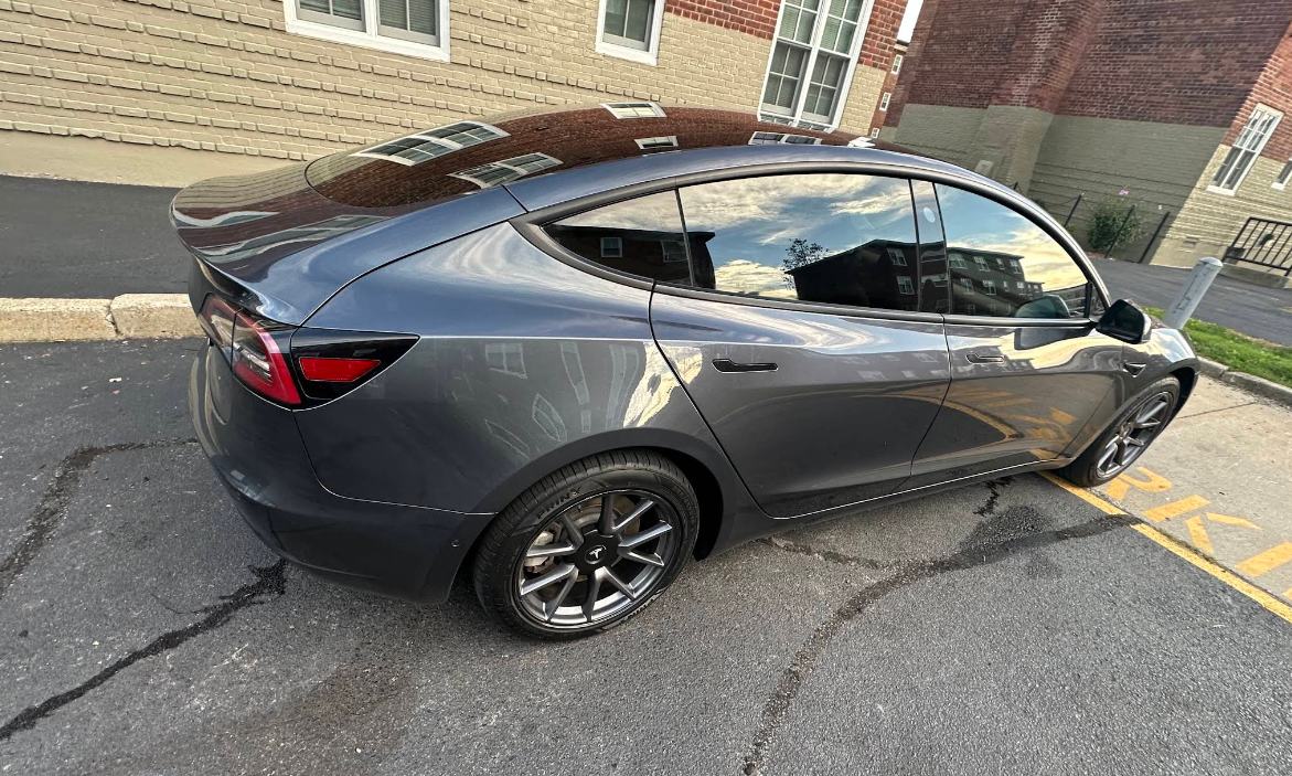 Tesla Model 3 rear with tinted windows